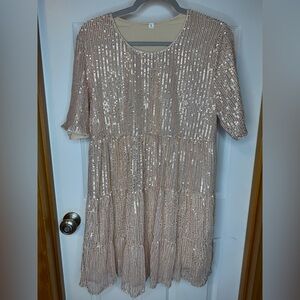 SHEIN Sparkling Sequin Lined Champagne Dress Size L